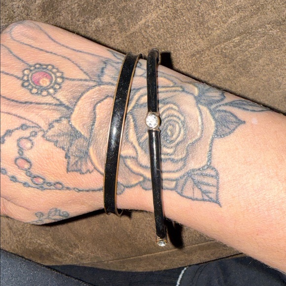 Accessories - Black Double-Row Bangle Bracelet with Crystal Accent